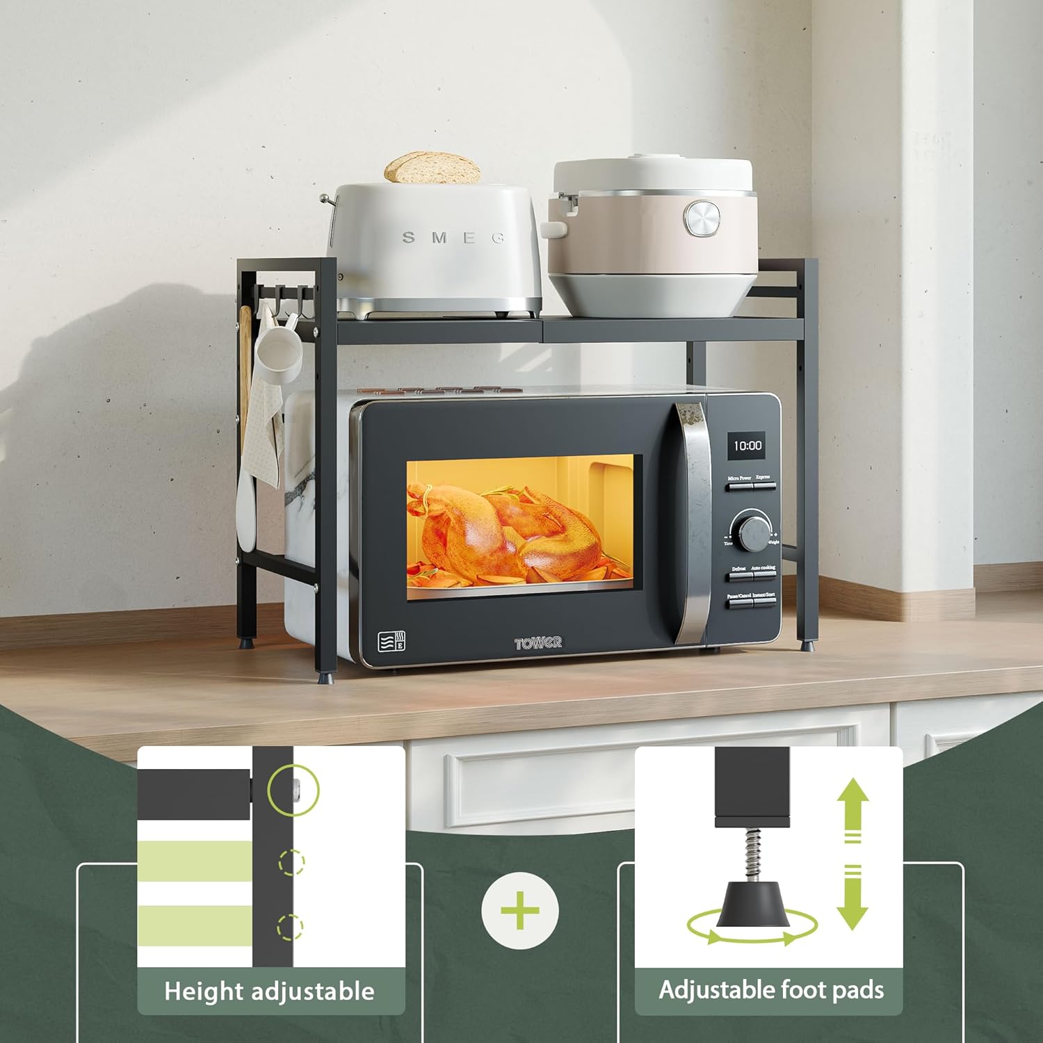 2 Tier Expandable Microwave Stand countertop,Microwave Oven Rack
