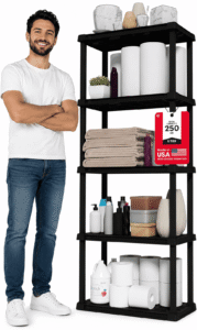 IRIS USA 5-Shelf Light Duty Plastic Storage Shelves, 250lb Capacity