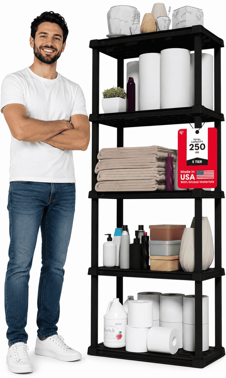 IRIS USA 5-Shelf Light Duty Plastic Storage Shelves, 250lb Capacity