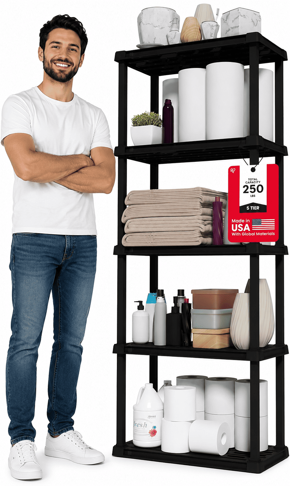 Plastic Shelves: Essential Review of 250lb Storage Rack (2026) 1 IRIS USA 5-Shelf Light Duty Plastic Storage Shelves, 250lb Capacity