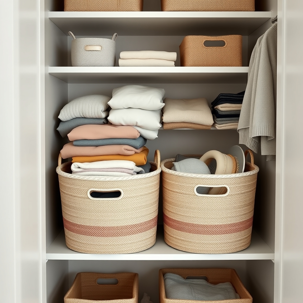 jute storage baskets in action