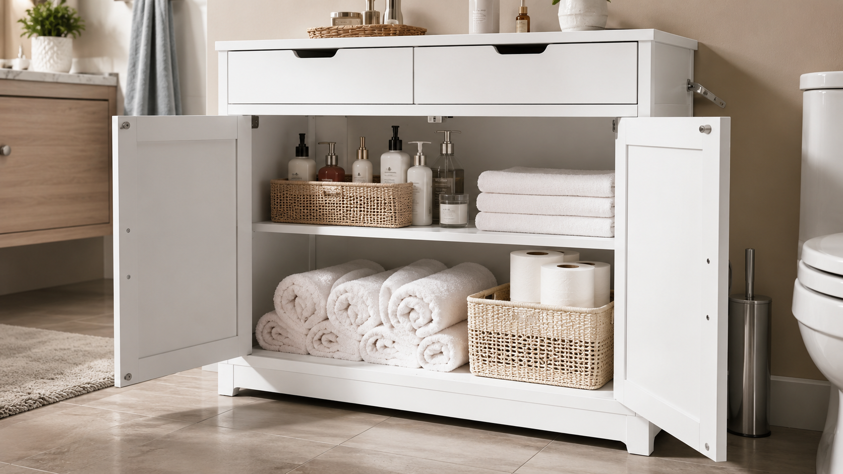 vasagle floor storage cabinet in action