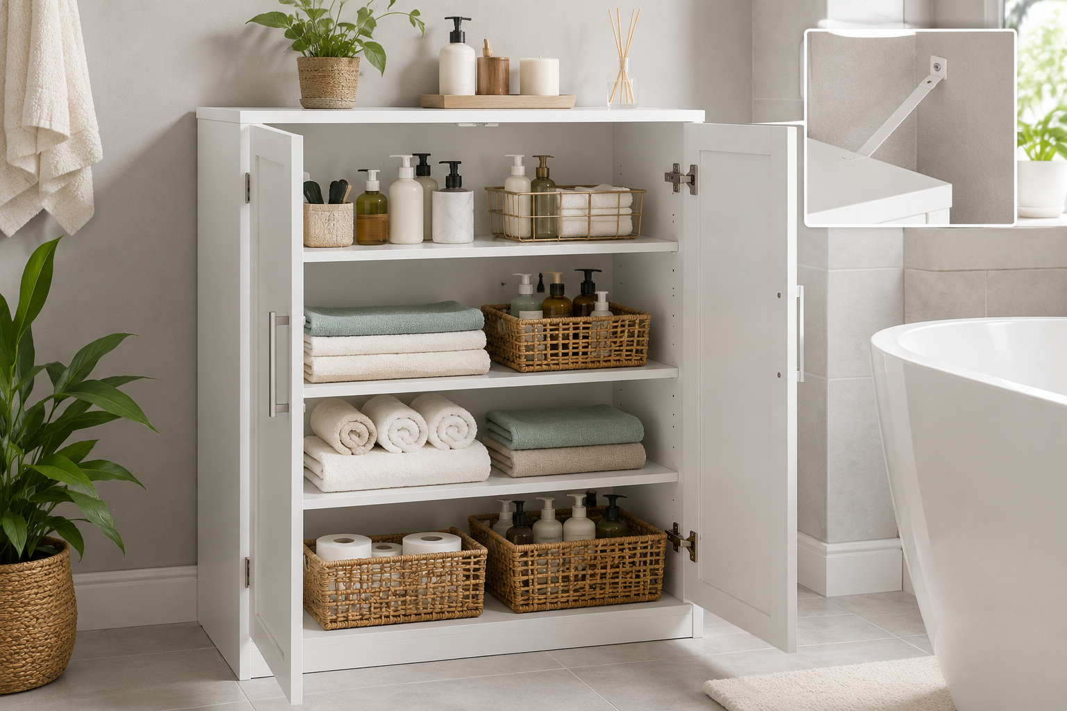 vasagle floor storage cabinet in action