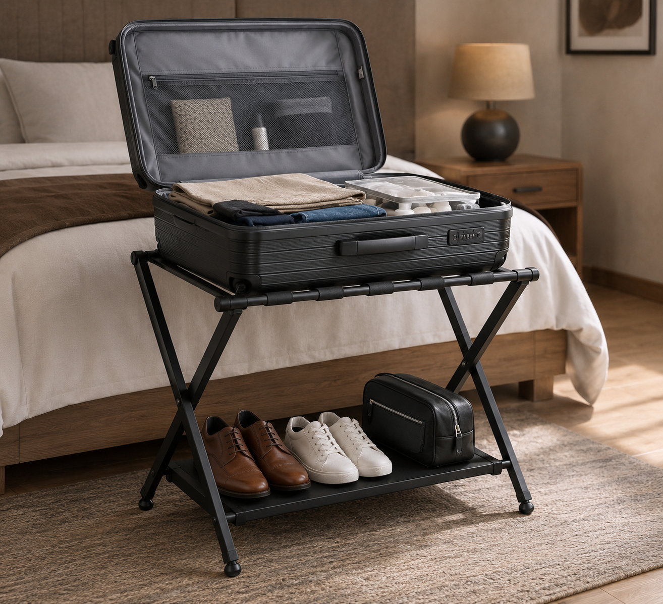 Songmics Luggage Racks: Honest Review for Guest Rooms (2026) 2 songmics luggage racks in action