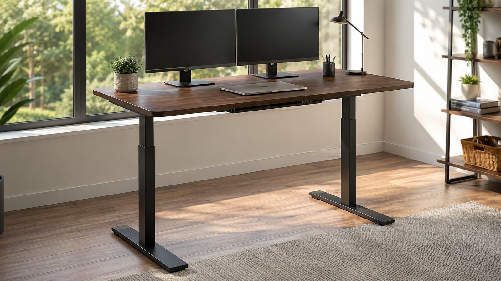 CubiCubi 55 x 24 electric height adjustable standing desk in Rustic Brown