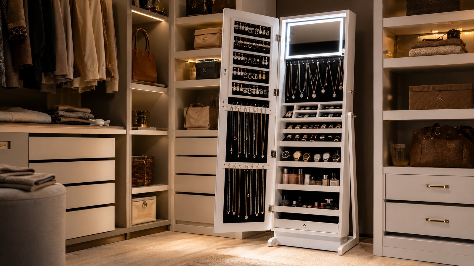 LED Mirror Jewelry Cabinet: Ultimate Review (2026) 2 LED Mirror Jewelry Cabinet storage setup