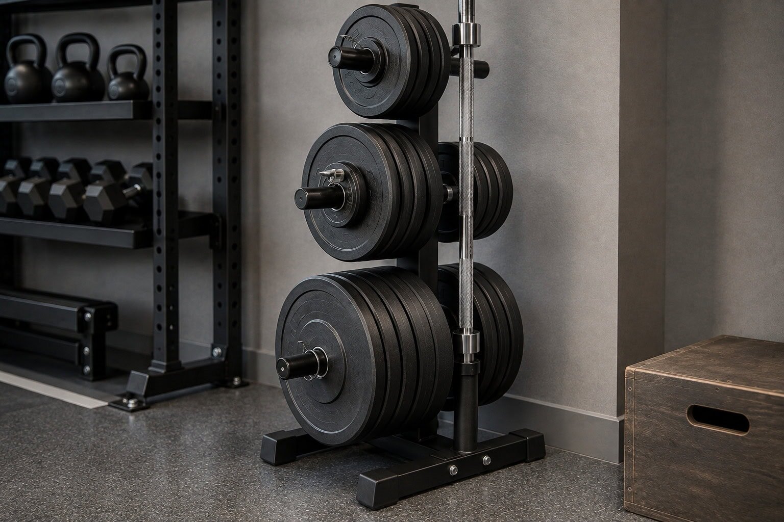 Olympic Weight Plate Tree: Expert Review for Garage Use (2026) 2 olympic weight plate tree in action