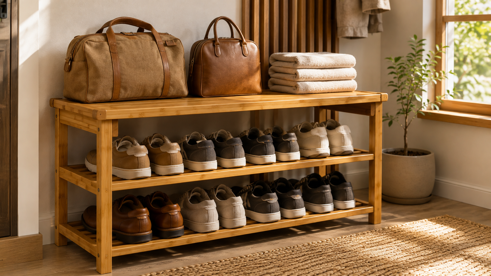 Songmics Shoe Rack Bench: Honest Review for Entryway (2026) 2 songmics shoe rack bench in action