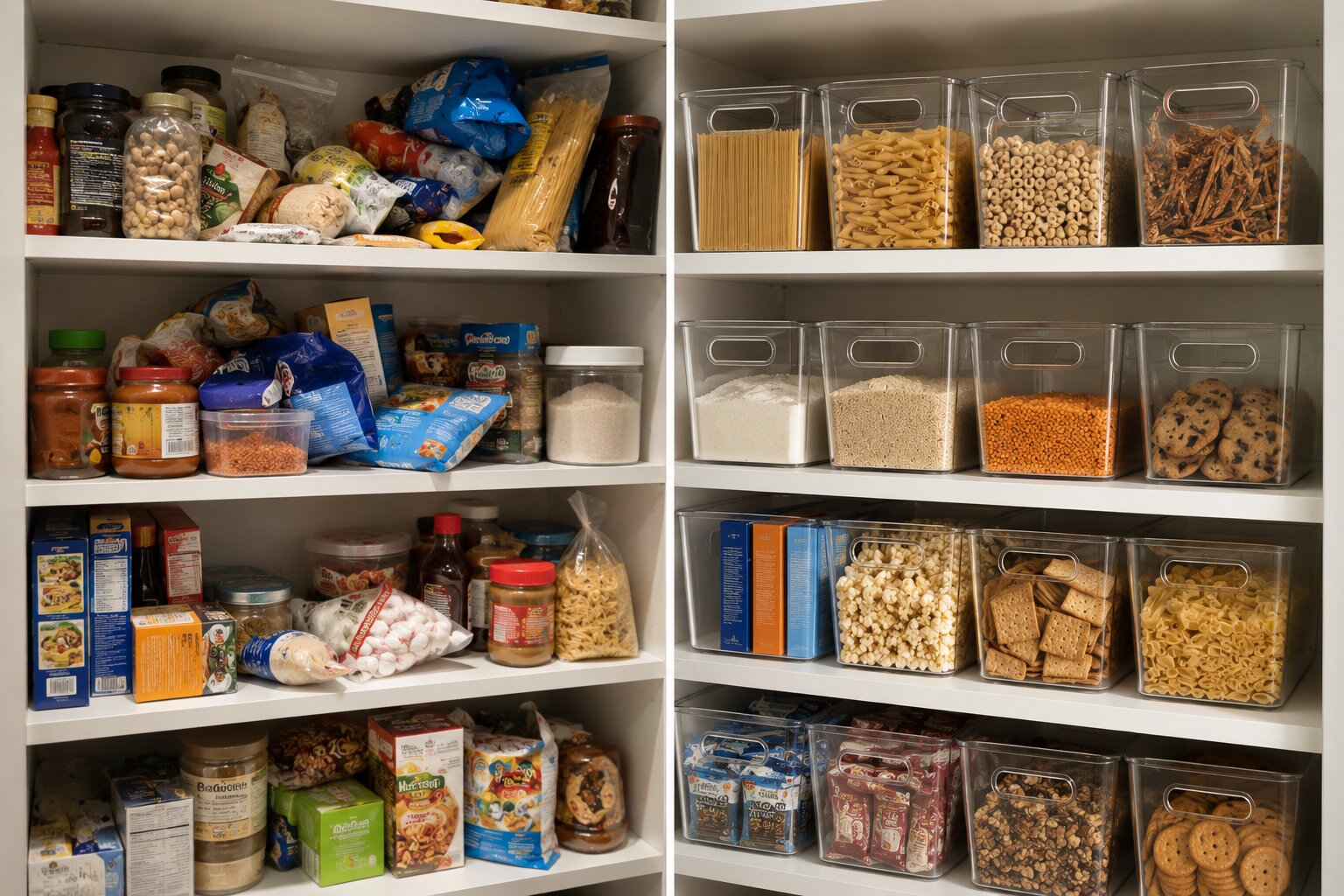 Stackable Handle Bin Organizers storage setup