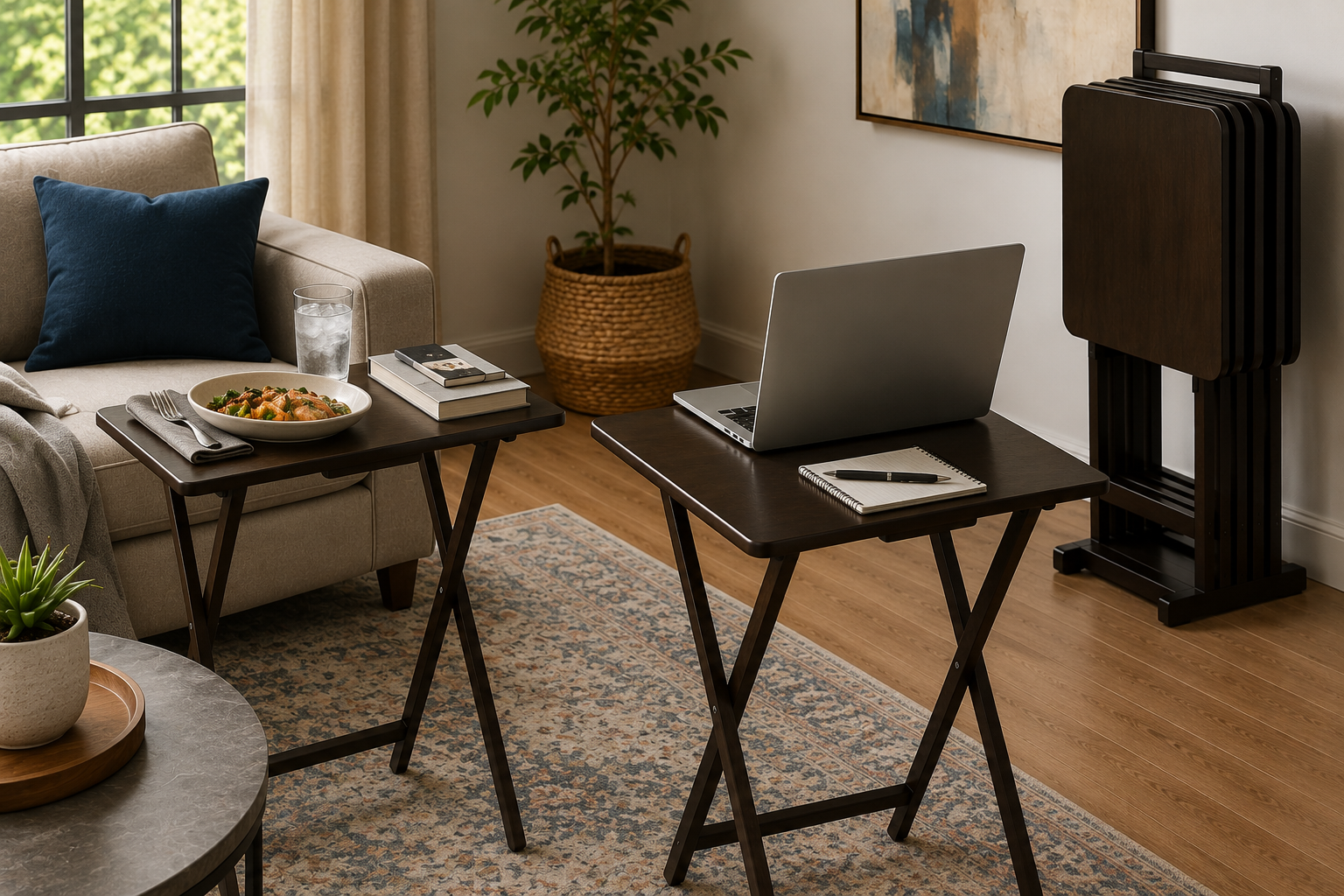 amazon basics tv tray table set in action