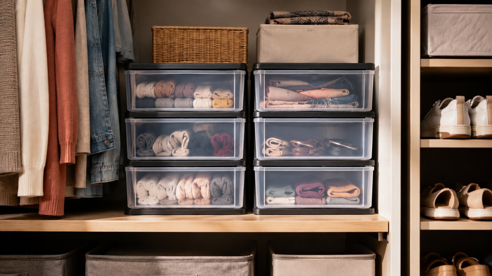 Plastic Stacking Organizer storage setup